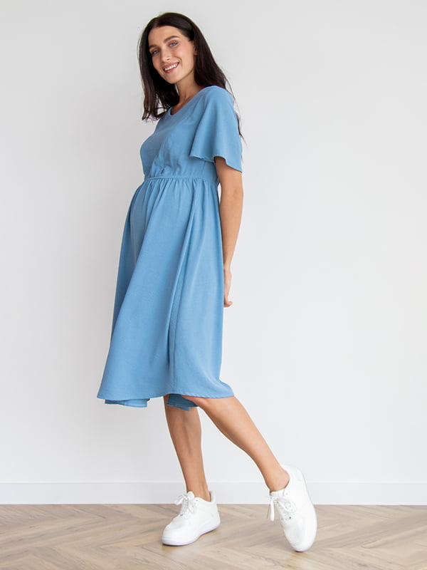 М'яка сукня блакитна з секретом годування з дихаючої бавовняної тканини | 6866026