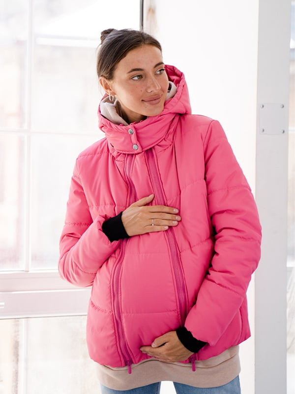 Рожева курточка з капюшоном та знімною вставкою для вагітних | 6866031