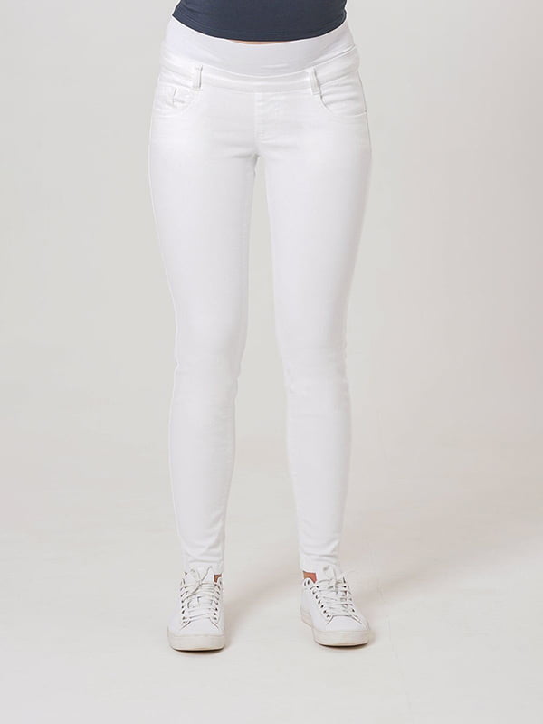 Білі джинси для вагітних з м'яким бандажем під живіт | 6866059