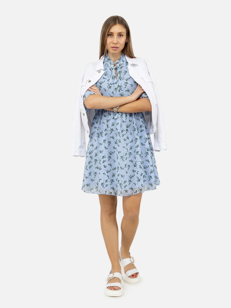 Шифонова сукня вільного крою блакитна з принтом | 6872018