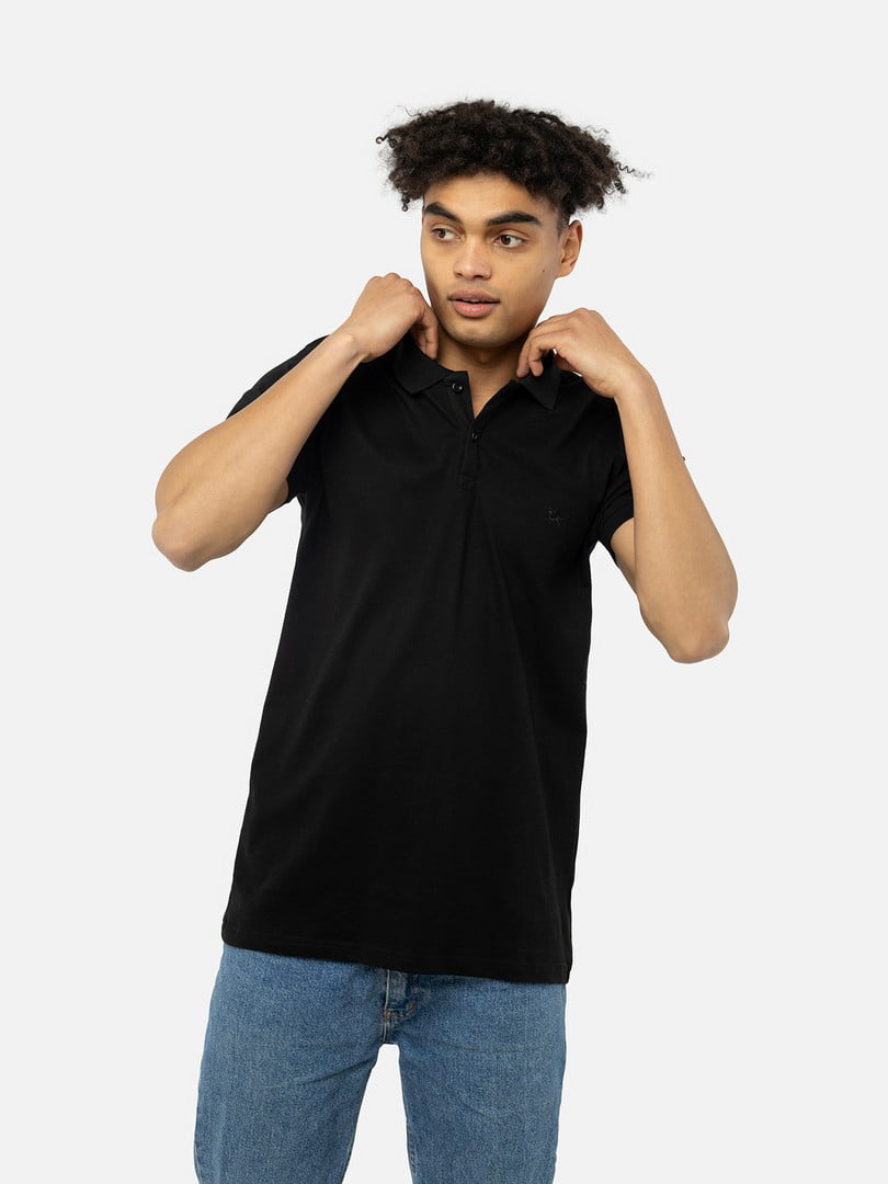 Бавовняна чорна футболка-поло з вишивкою | 6872323