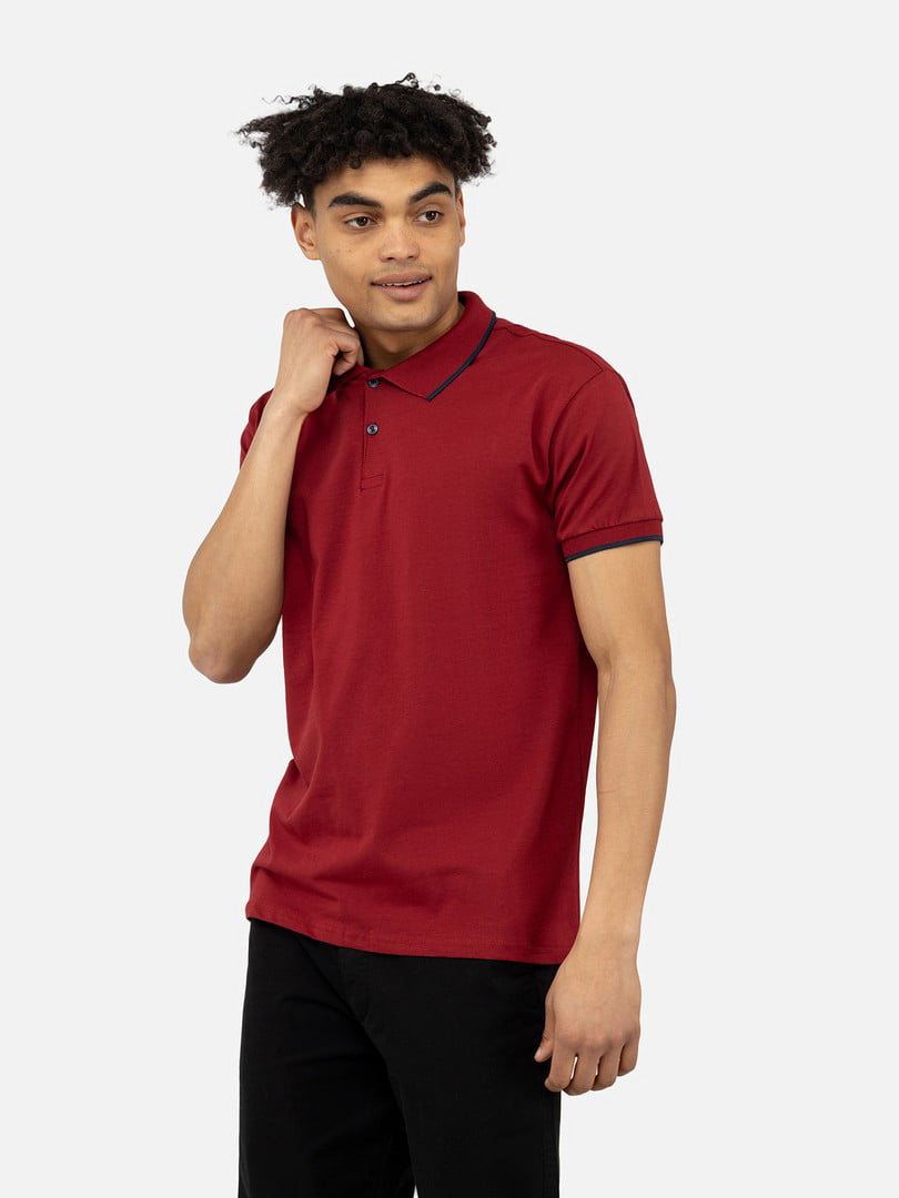Бавовняна бордова футболка-поло з контрастною окантовкою | 6872355