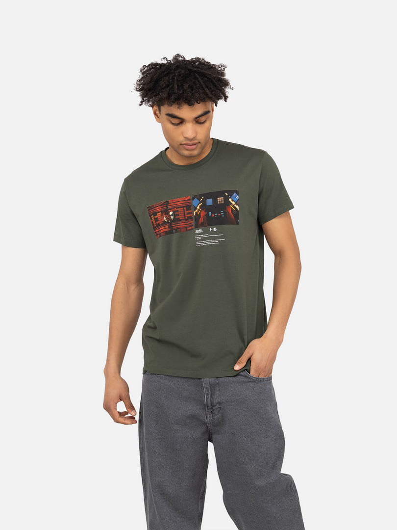 Бавовняна футболка кольору хакі з принтом і коротким рукавом | 6872573