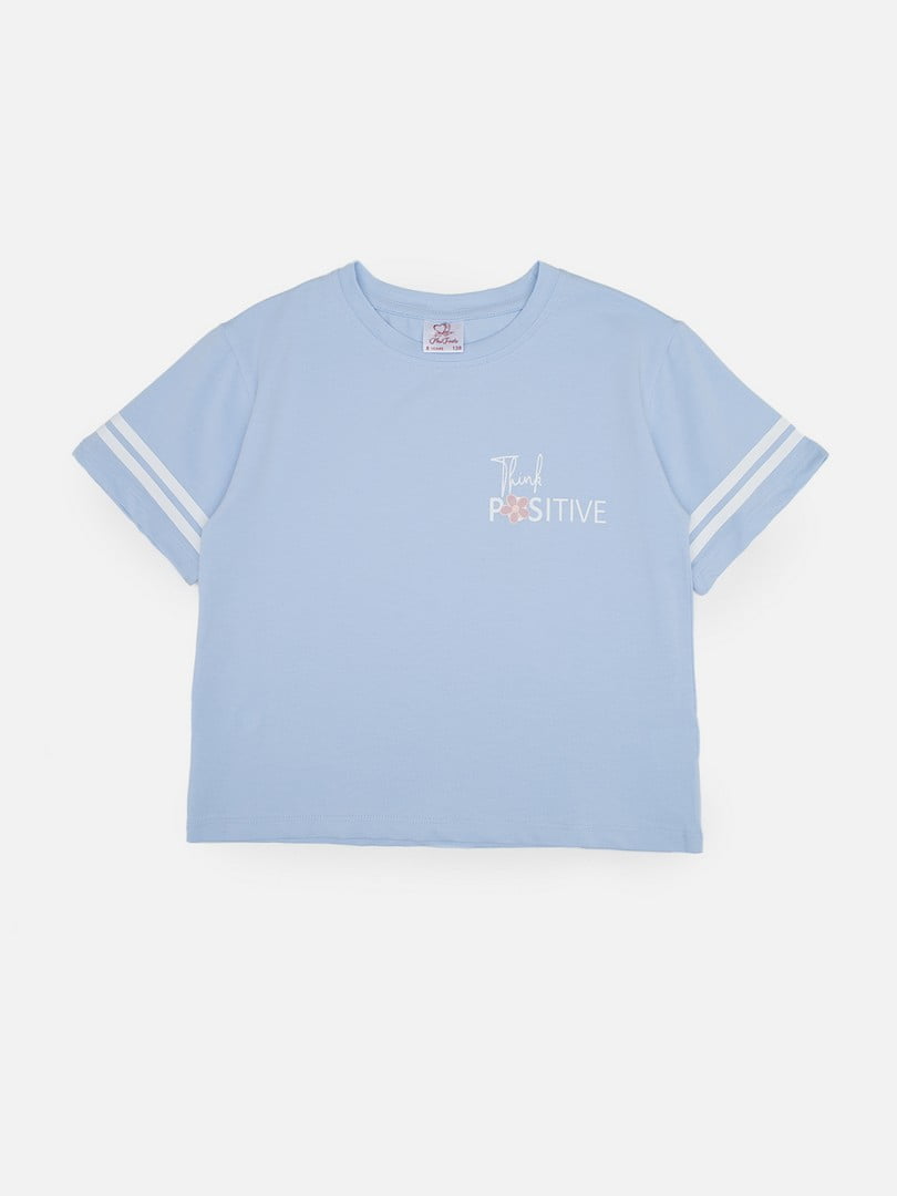Бавовняна футболка блакитна з принтом | 6872995