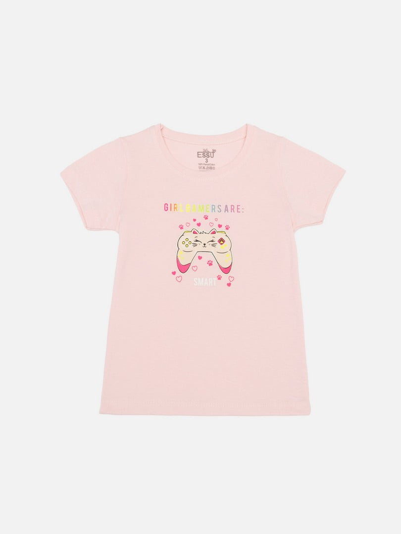 Рожева бавовняна футболка з коротким рукавом і принтом | 6873012