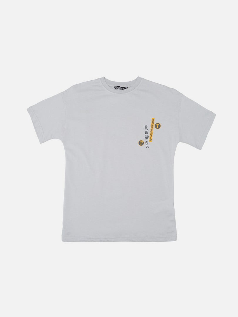 Сіра бавовняна футболка з коротким рукавом і принтом | 6873131