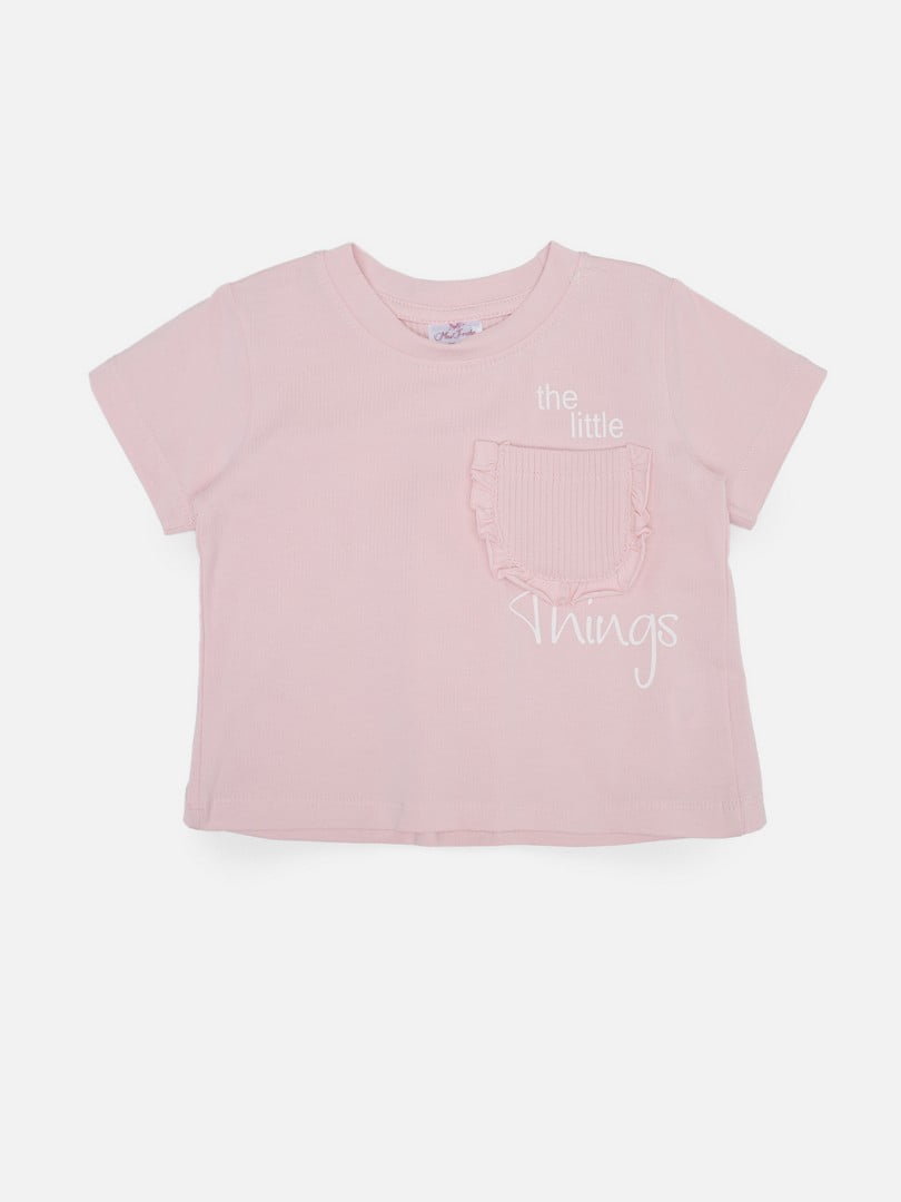 Бавовняна футболка рожева з принтом | 6873383