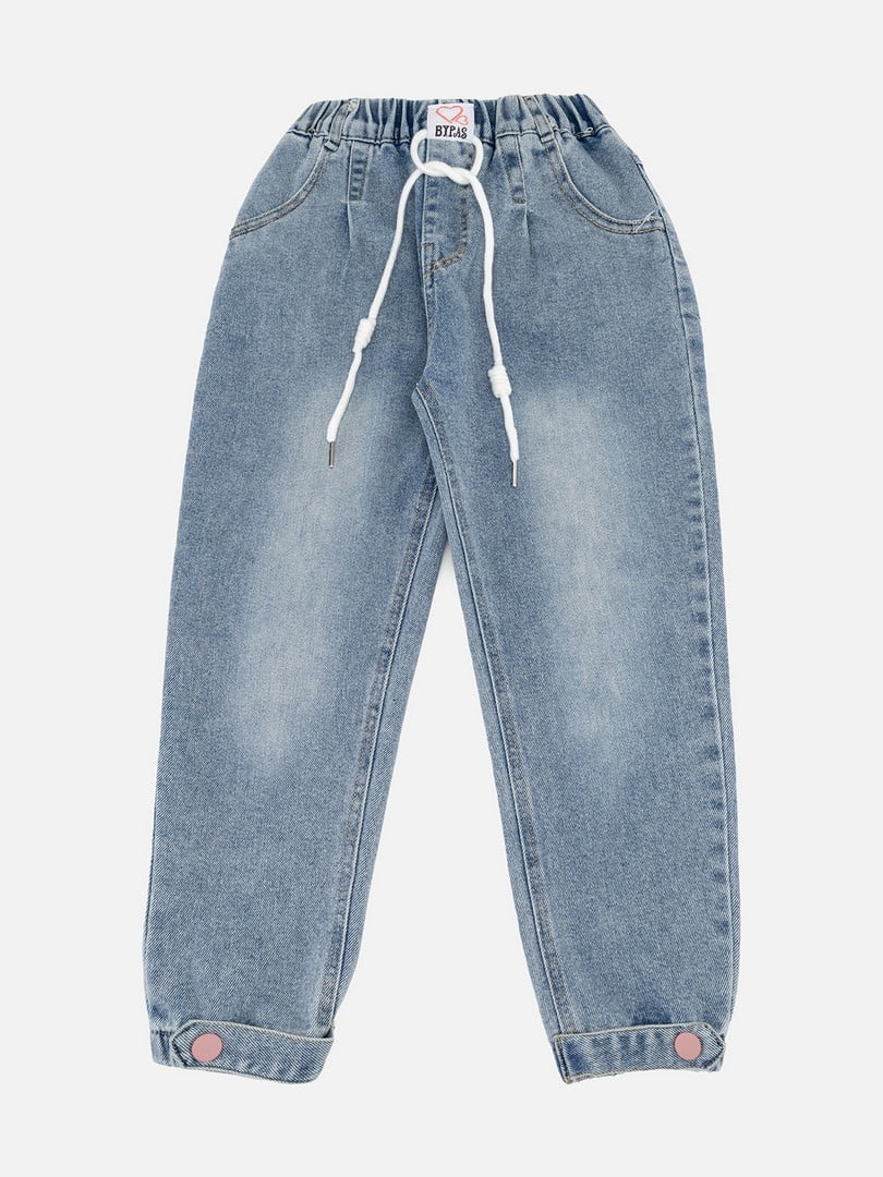 Блакитні джинсові джогери з ефектом потертості | 6873877