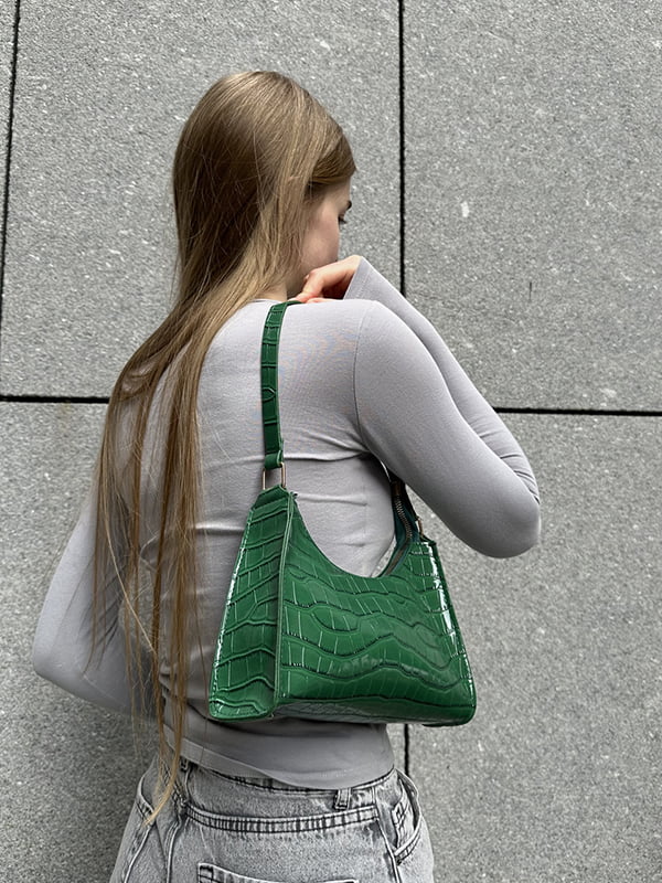 Зелена сумка через плече на короткому ремінці | 6875068