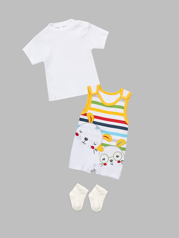 Комплект біло-жовтий: пісочник та футболка | 6875777