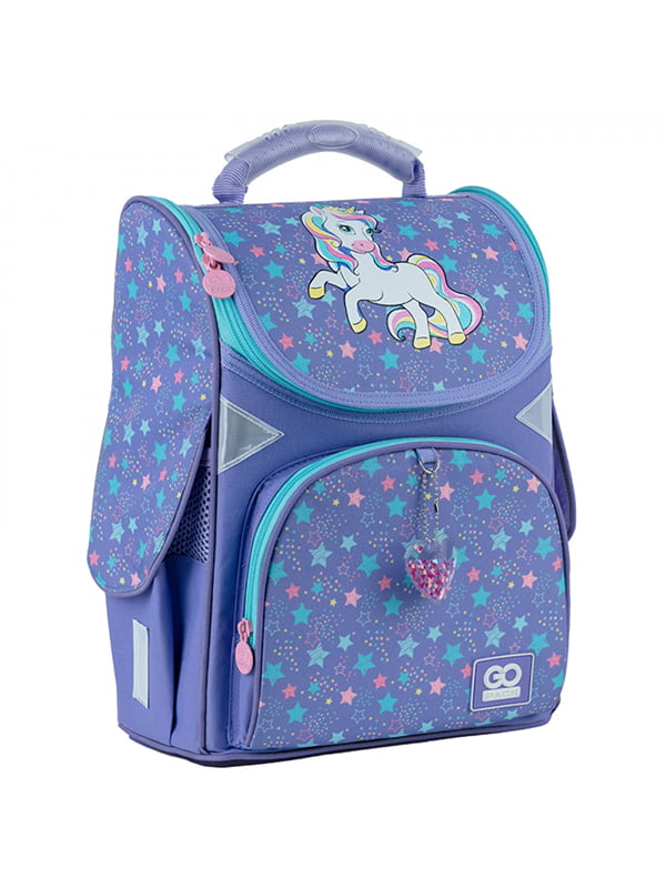 Рюкзак каркасний фіолетовий з принтом і кишенею спереду | 6875940