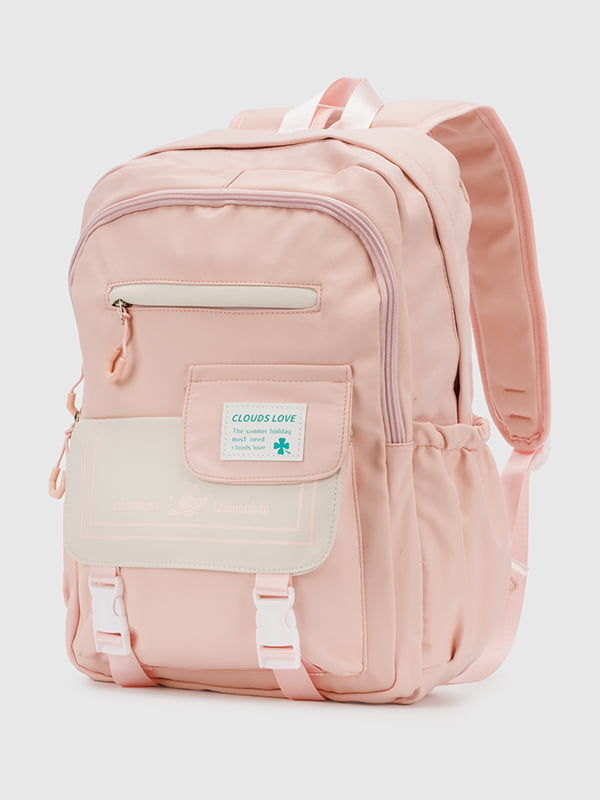 Текстильний рюкзак пудрового кольору з накладною кишенею | 6876057