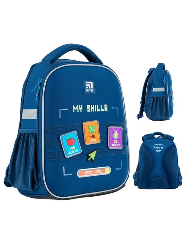 Синій рюкзак з принтом і кишенями сіткою | 6876112
