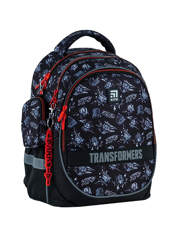 Рюкзак шкільний чорний з принтом і боковими кишенями | 6876183