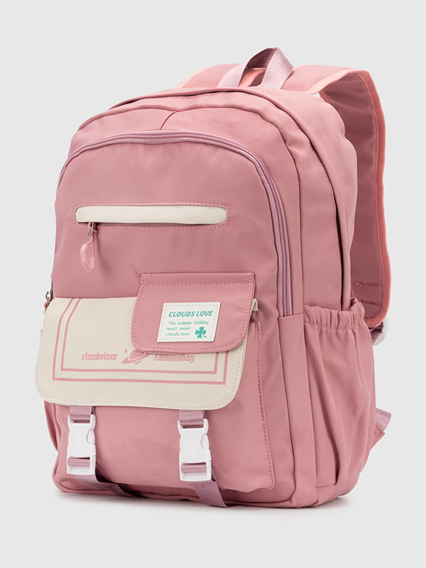 Рожевий текстильний рюкзак з накладною кишенею | 6876303