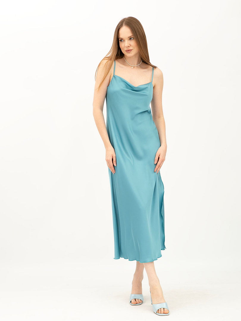 Сукня-комбінація бірюзового кольору зі щільного шовку | 6882612
