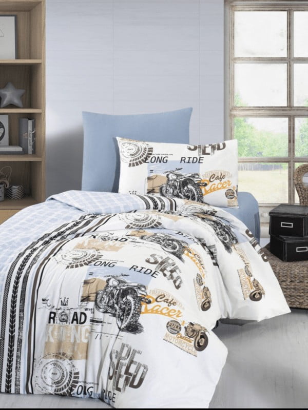 Комплект постельного белья First Choi RanforceYoung Duvet Set Cover  белый с голубым | 6869947