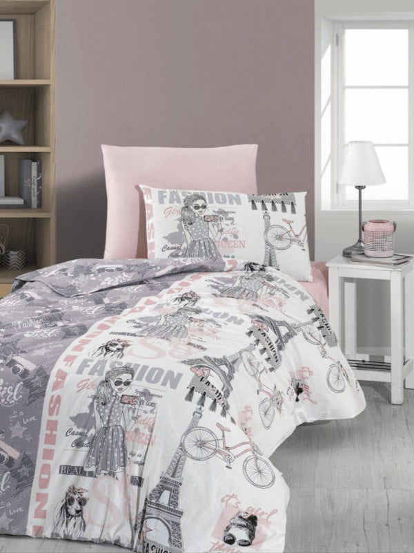 Комплект постельного белья First Choi RanforceYoung Duvet Set Cover  белый с розовым | 6869948