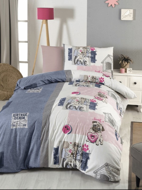 Комплект постільної білизни First Choi RanforceYoung Duvet Set Cover молочний з рожевим | 6869951