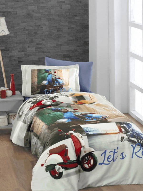 Комплект постельного белья 3D Digital Satin Duvet Cover Set  синий с белым | 6870302