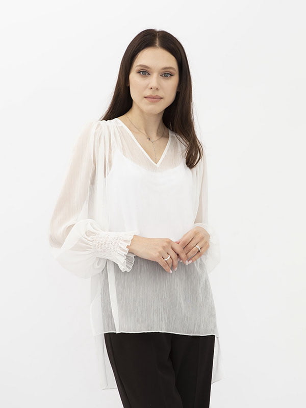 Блуза молочного кольору з V-подібним вирізом Анозія | 6883311