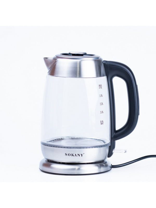 Електрочайник Sokany SK-SH-1069 Electric Kettle 2000W 2l прозорий чайник | 6881081