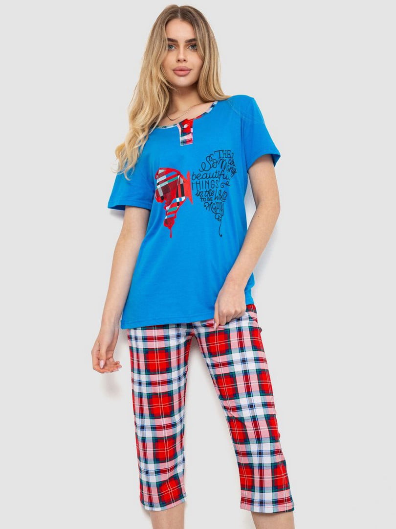 Сине-красная пижама с бриджами | 6888661