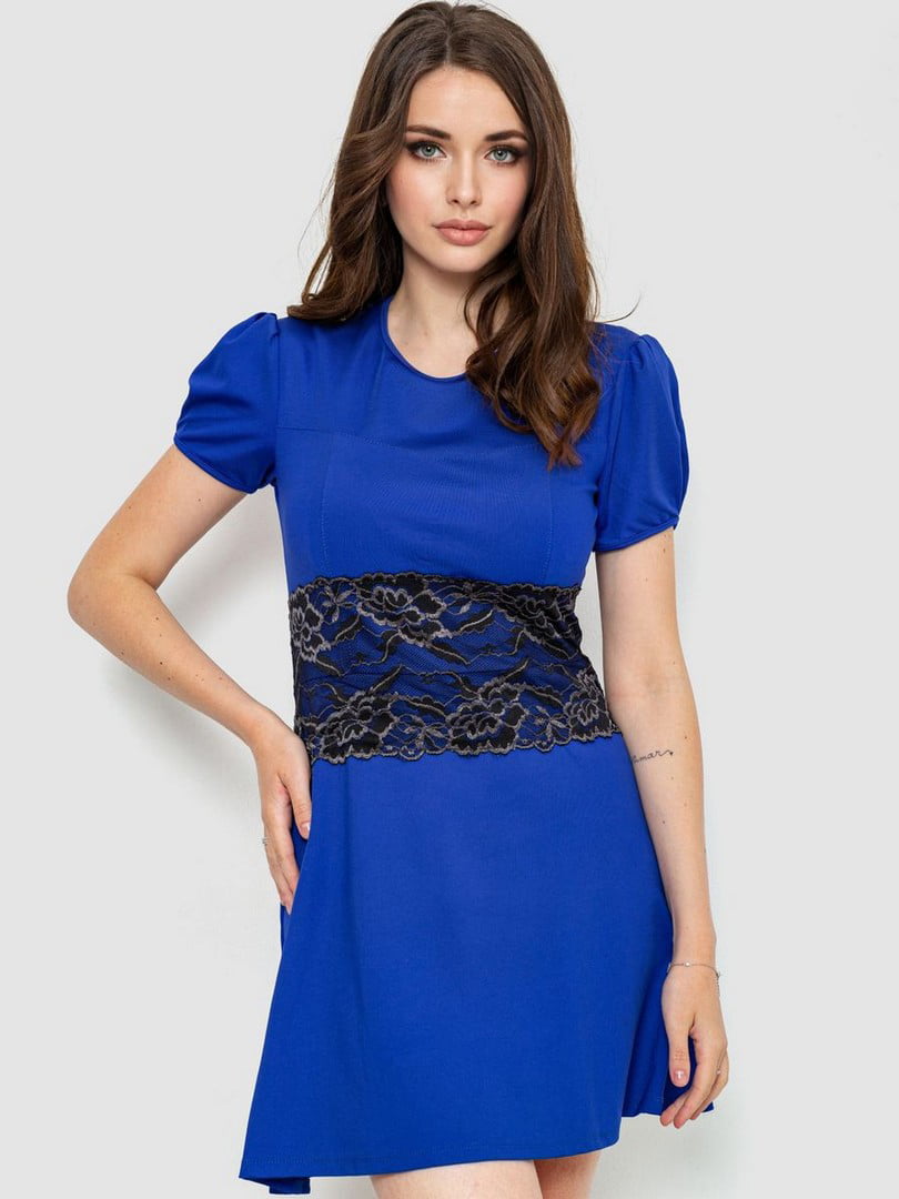 Синее платье с кружевом | 6889003
