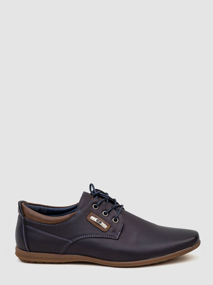 Темно-синие туфли из экокожи на шнурках | 6889097