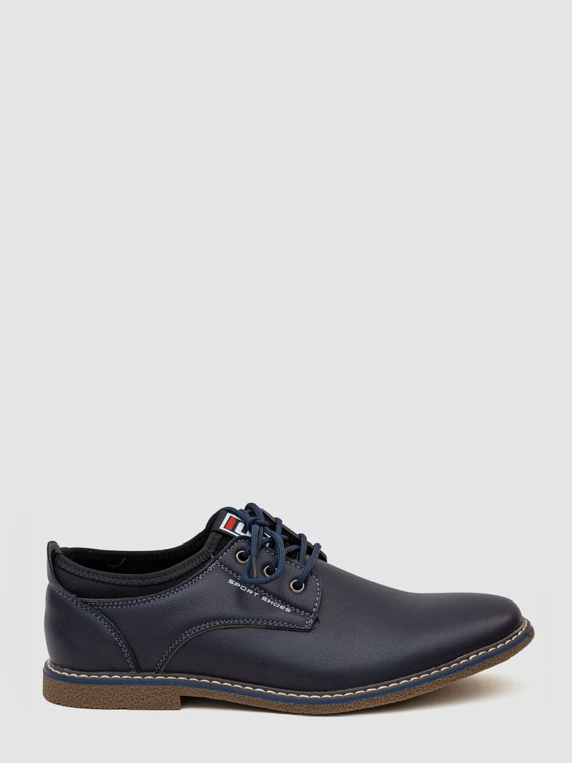 Темно-синие туфли из экокожи на шнурках | 6889104