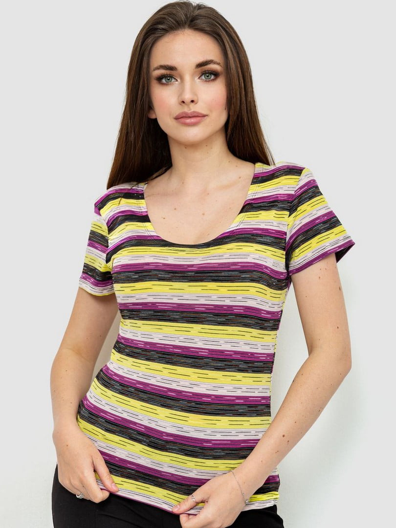Желто-фиолетовая футболка в полоску | 6889188