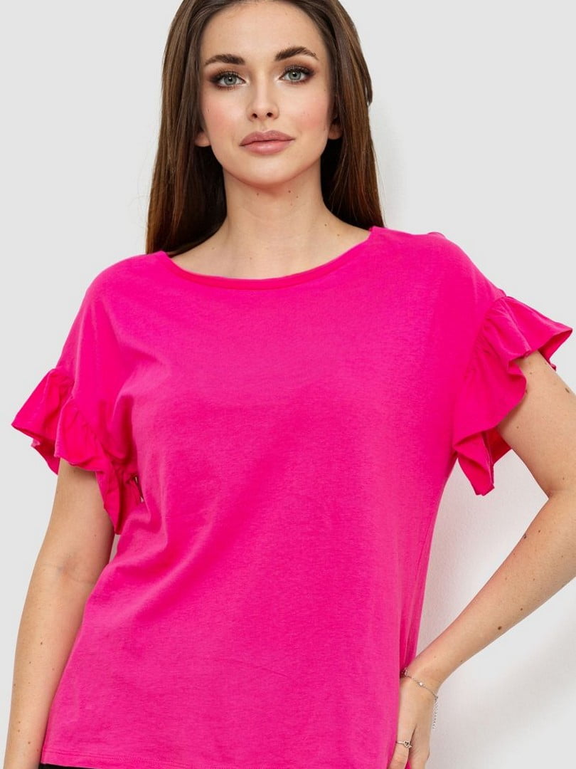 Розовая футболка с воланами на рукавах | 6889243