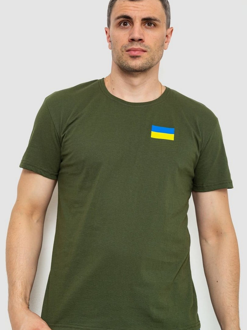 Футболка кольору хакі з прапором України. | 6889267