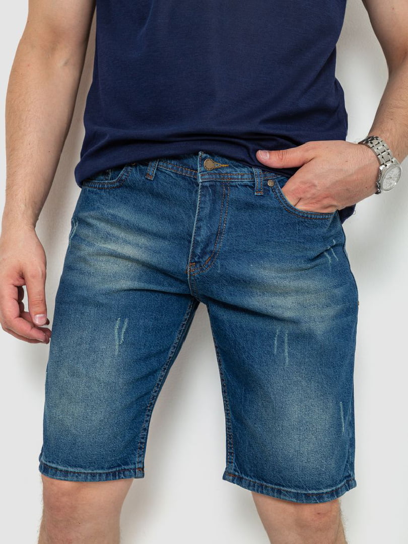 Шорты джинсовые синие с потертостями | 6889452