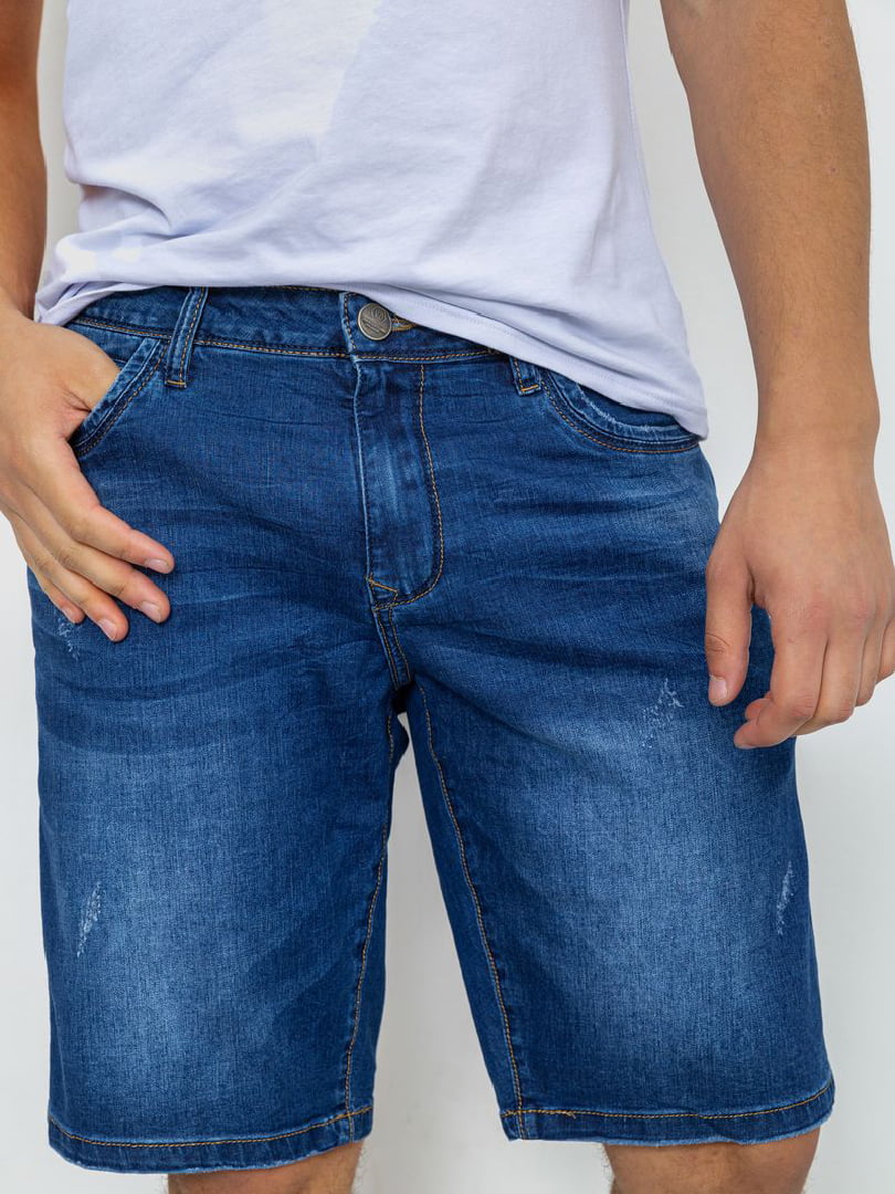 Шорты джинсовые синие с потертостями | 6889456