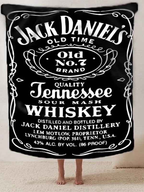 Плед-покривало полуторне Jack Daniels 160х200 см чорне плюш-велюр | 6941221