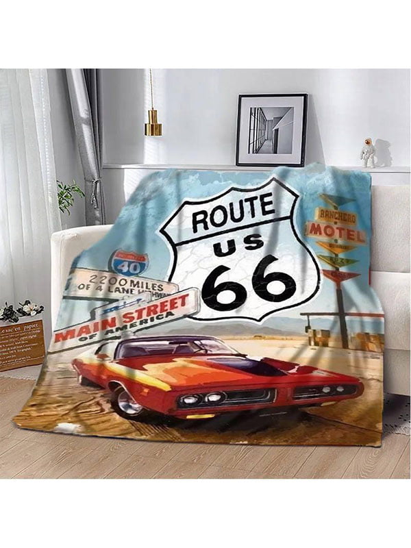 Плед-покривало полуторний Route US 66 160х200 блакитний плюш-велюр | 6941234