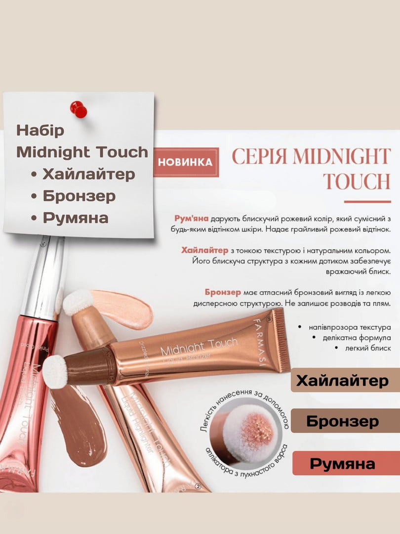 Набір Midnight Touch: хайлайтер, бронзер, рум'яна | 6887266