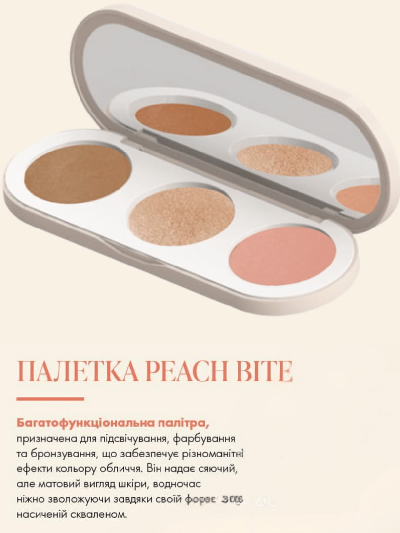 Палетка для обличчя: коректор, хайлайтер, рум'яна Peach Bite (13 г) | 6887665