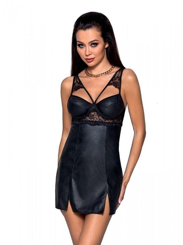 Бебі-дол з еко-шкіри та мережива Loona Chemise black | 6455734