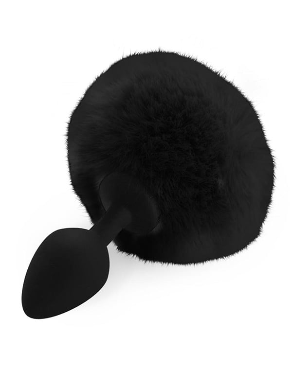 Силіконова анальна пробка М - Silicone Bunny Tails Butt plug Black (діаметр 3,5 см) | 6670688