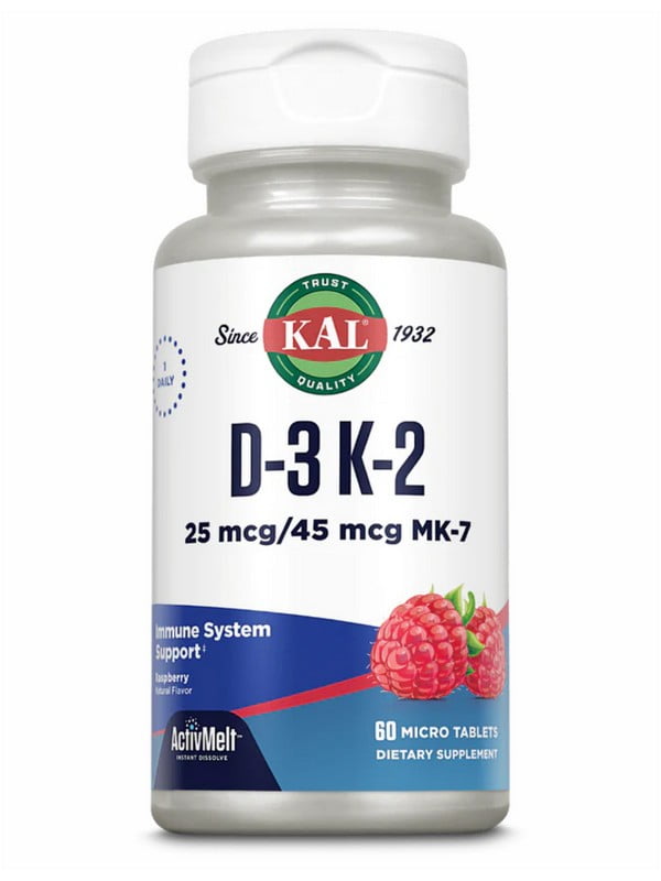 Вітамінна добавка D3 & K2 25mcg - 60 tabs Raspberry | 6996692