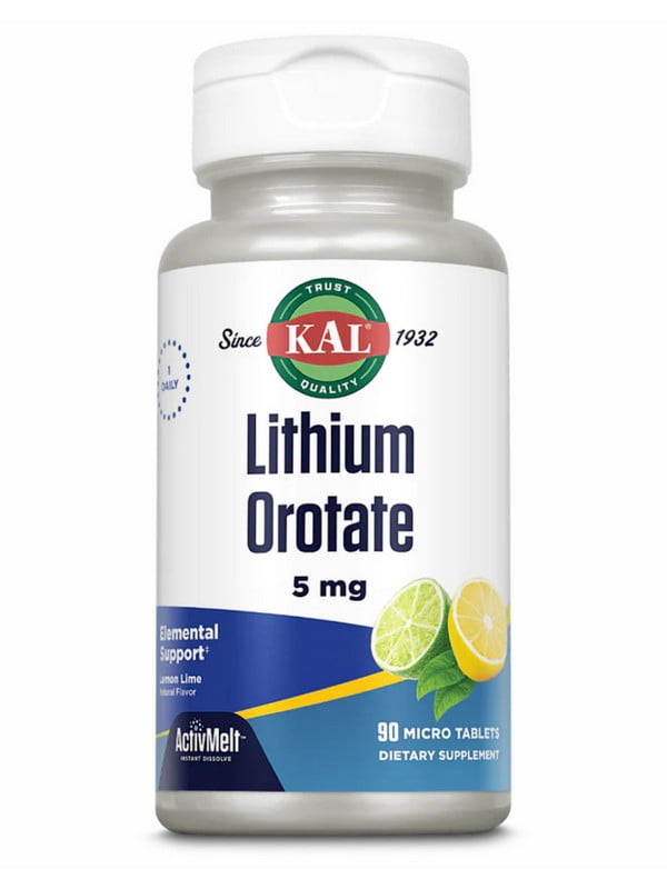 Вітамінна добавка Lithium Orotate 5mg - 90 tabs Lemon Lime | 6996696