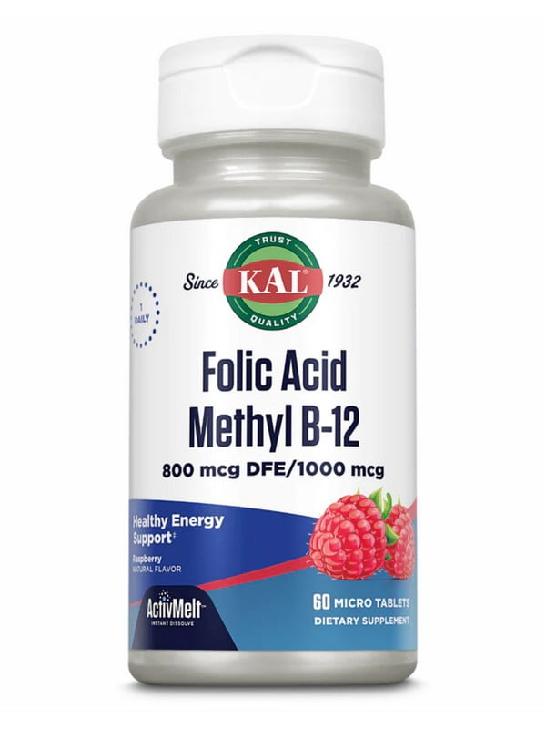 Вітамінна добавка Folic Acid Methyl B-12 800mcg - 60 tabs Raspberry | 6996700