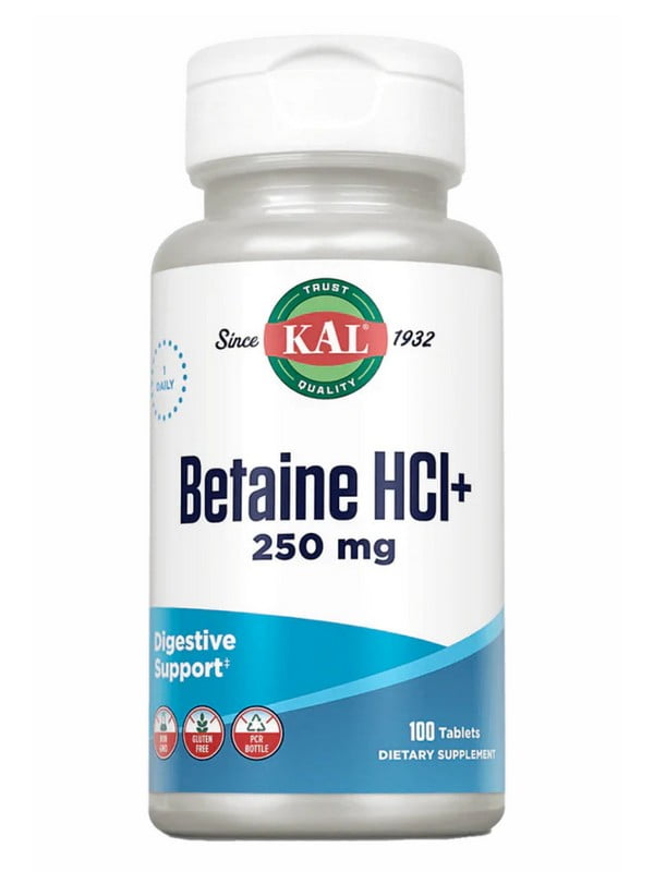 Вітамінна добавка Betaine HCl Plus 250mg - 100 tabs | 6996701