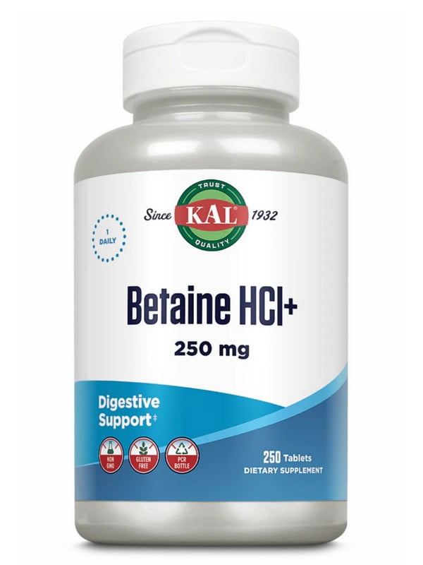 Вітамінна добавка Betaine HCl Plus 250mg - 250 tabs | 6996702