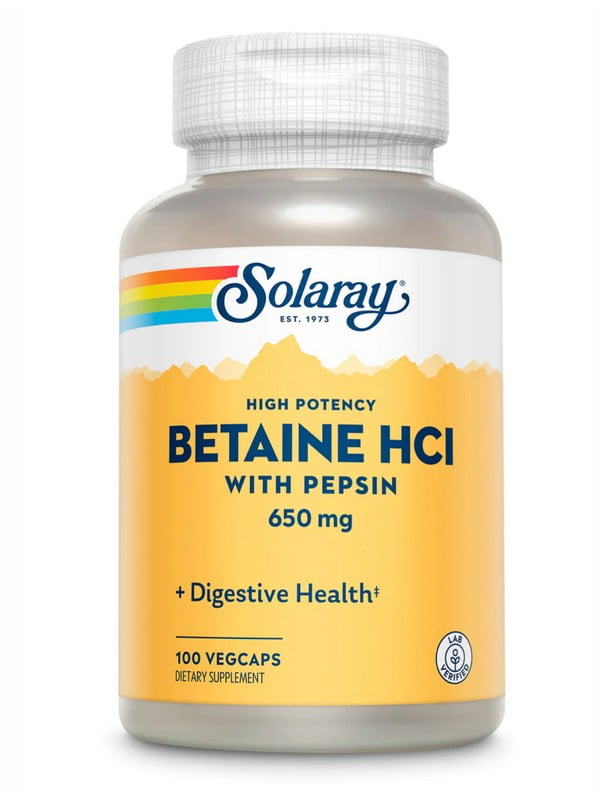 Вітамінна добавка High Potency Betain HCl with Pepsin 650mg - 100 vcaps | 6996722