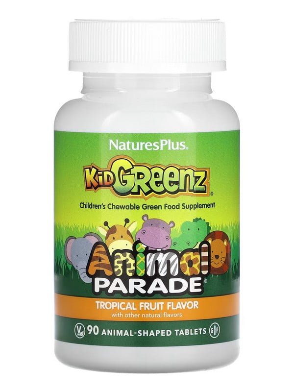 Дієтична добавка у формі жувальних таблеток Animal Parade KidGreenz – 90 tabs Tropical Fruit | 6997065