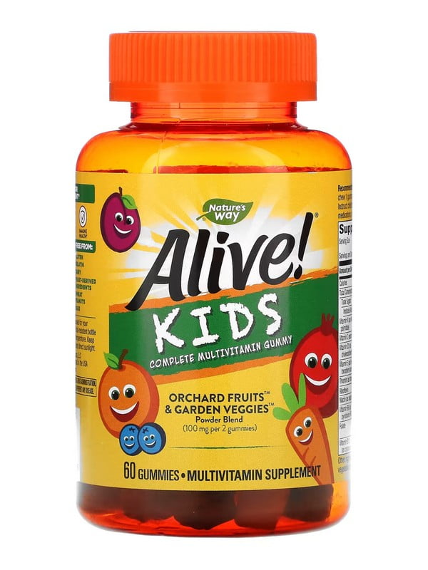 Мультивітамінна добавка Alive! Children's Gummy Multivitamin, Gluten Free, Made with Pectin - 60 Gummies | 6997090