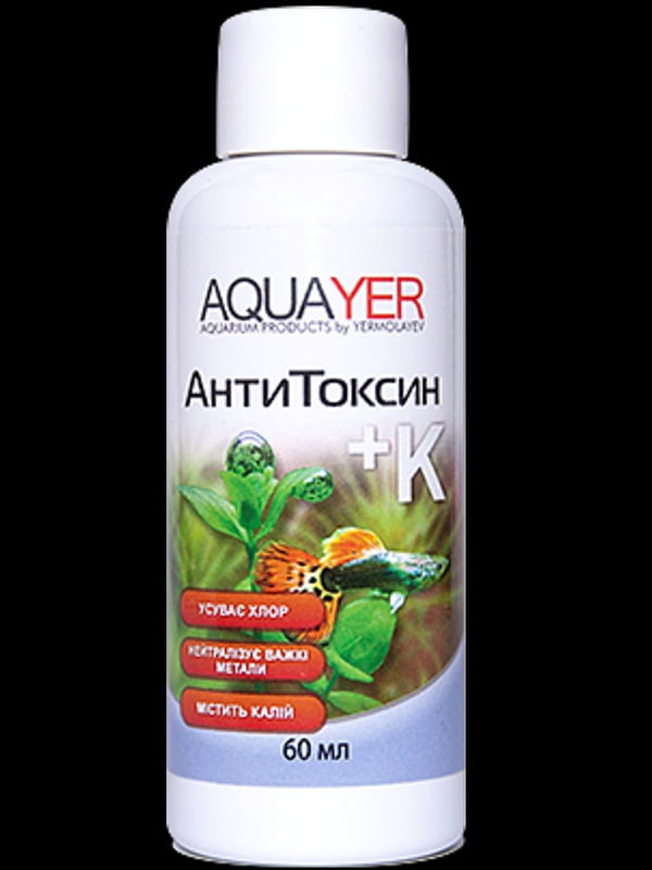 Засіб підготування води в акваріумі АнтиТоксин+К 60 мл,  від важких металів | 7126125